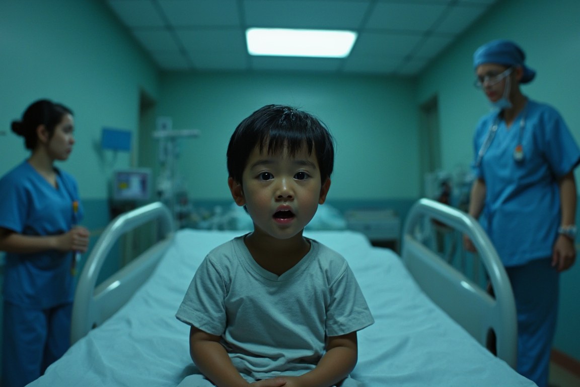 Khaopun, 5, sitting bolt upright and drooling in the paediatric bay, refusing to lie down.