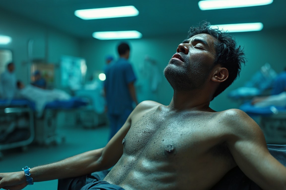 Boonsong, 47, the fireworks foreman, bleeding in resus on a mass-casualty night.